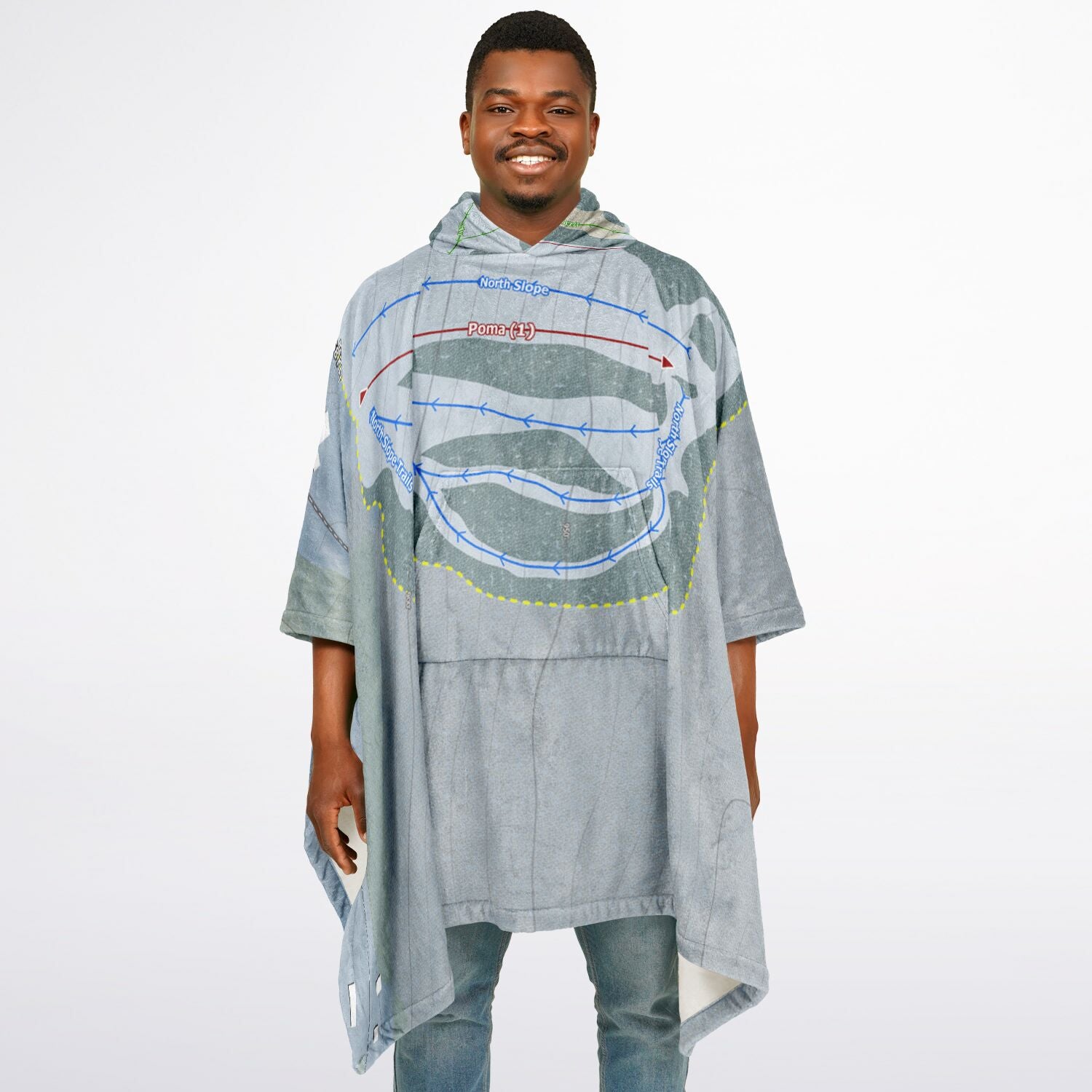 Beartown, New York Ski Resort Map Flannel Blanket Poncho