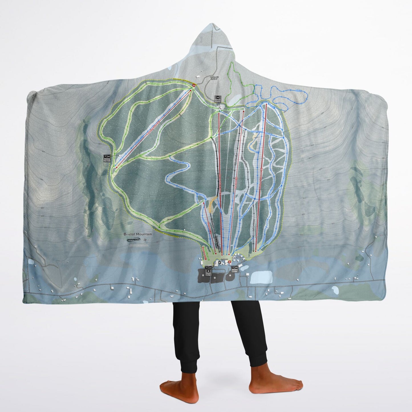 Bristol Mountain, New York Ski Trail Map - Youth Hooded Blanket