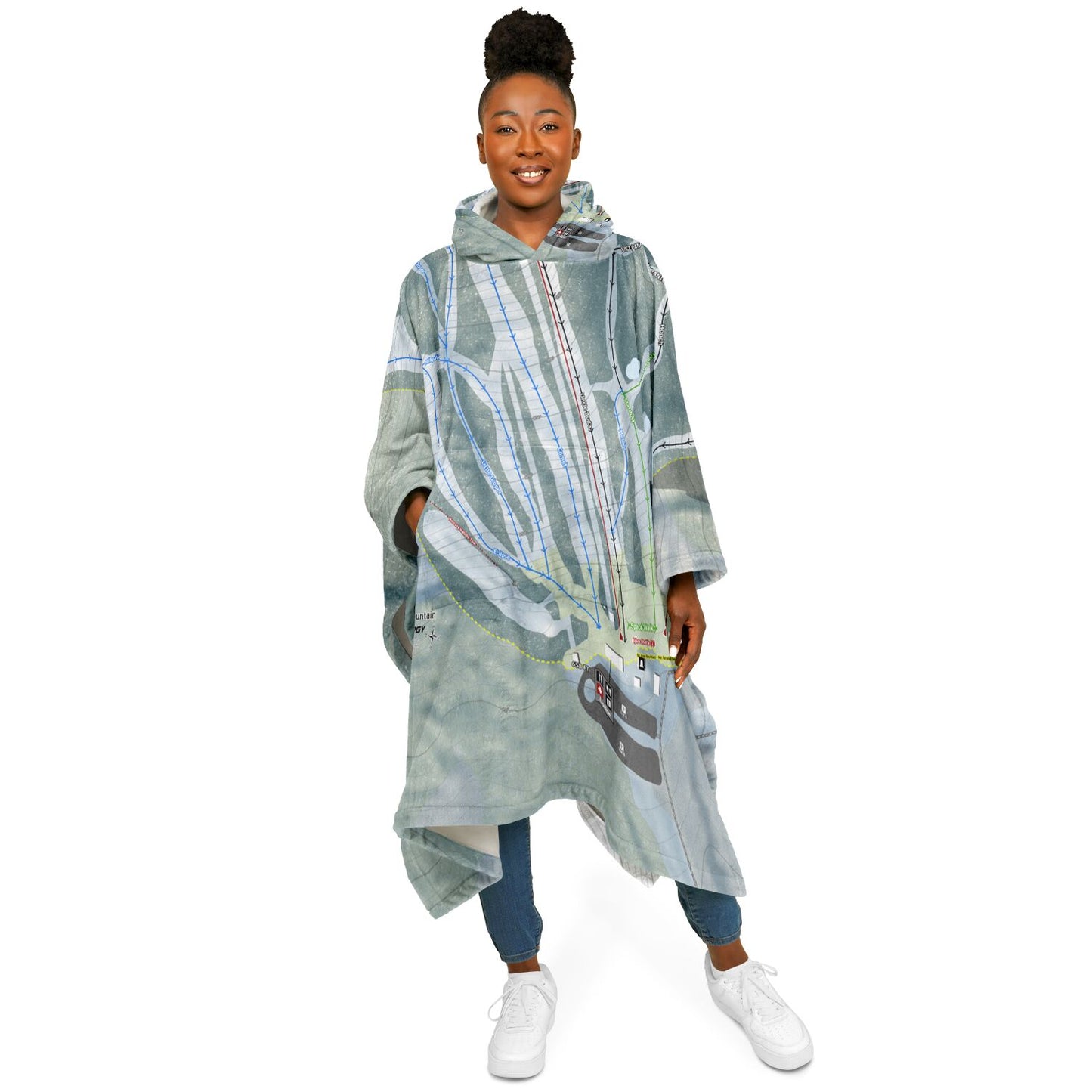 Bigrock Mountain, Maine Ski Resort Map Flannel Blanket Poncho