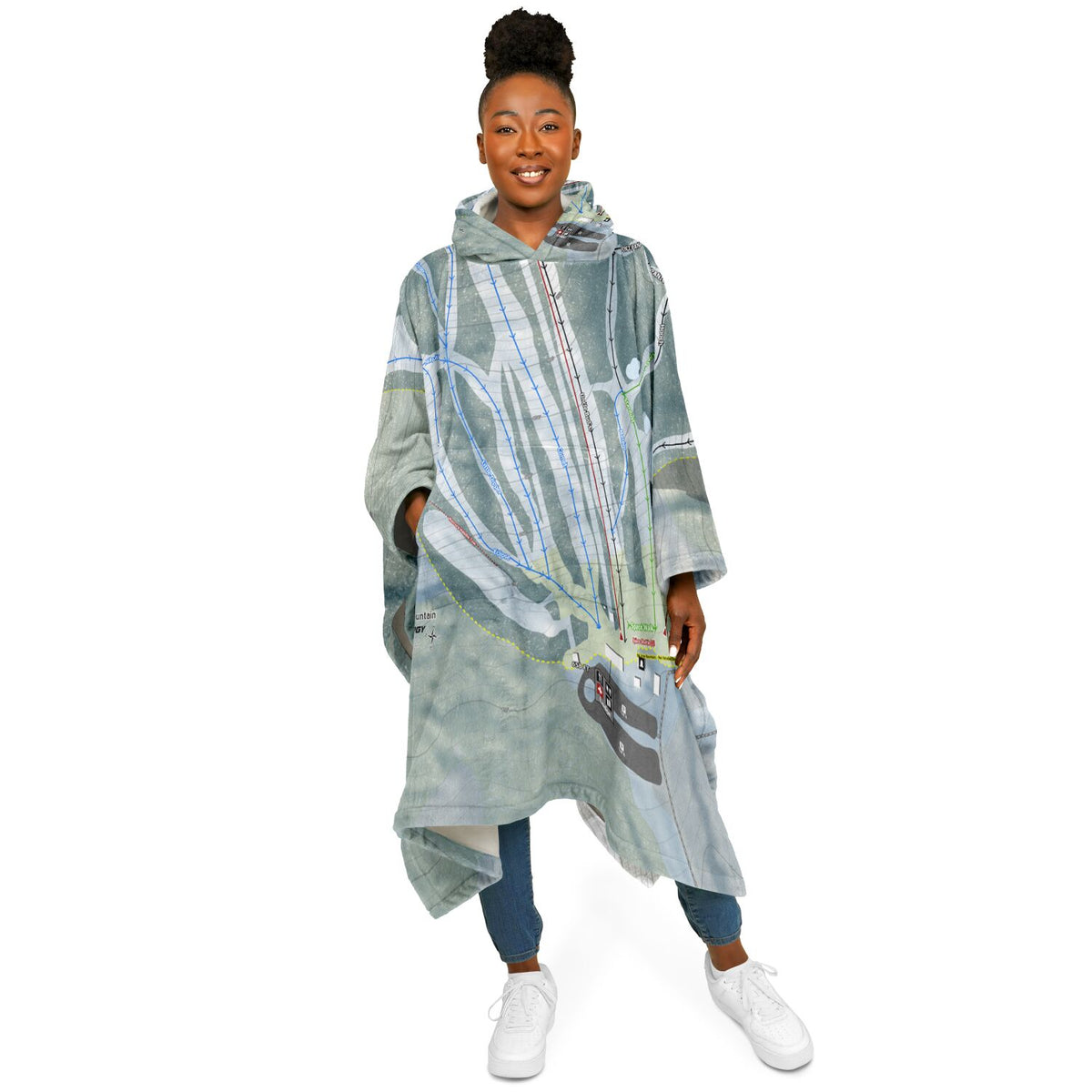 Bigrock Mountain, Maine Ski Resort Map Flannel Blanket Poncho