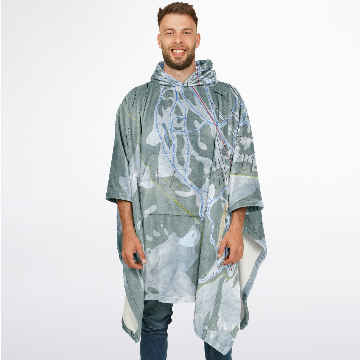 Mission Ridge, Washington Ski Resort Map Flannel Blanket Poncho
