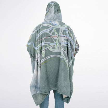 Teton Pass, Montana Ski Resort Map Flannel Blanket Poncho