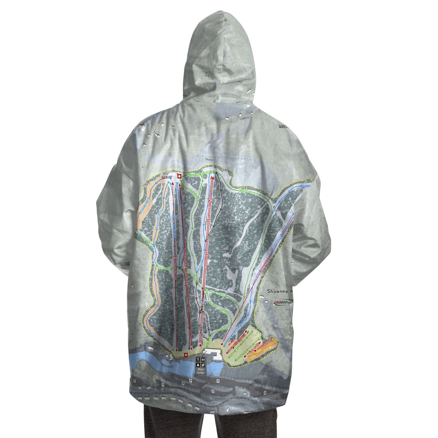 Shawnee Mountain, Pennsylvania Ski Trail Map Snug Hoodie - Powderaddicts