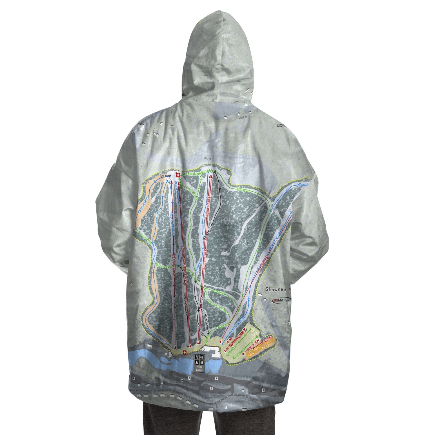 Shawnee Mountain, Pennsylvania Ski Trail Map Snug Hoodie - Powderaddicts