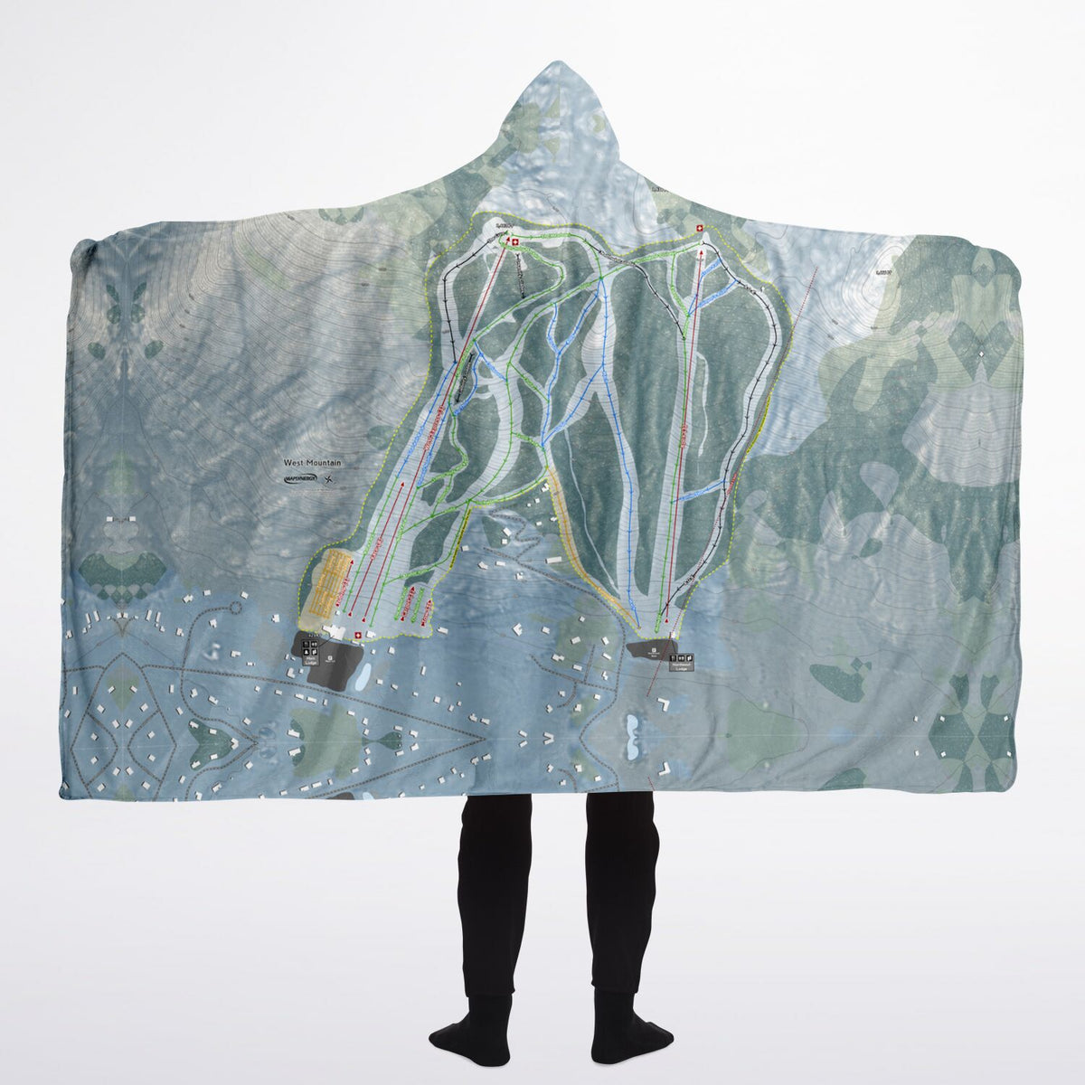 West Mountain, New York Ski Trail Map - Adult Hooded Blanket