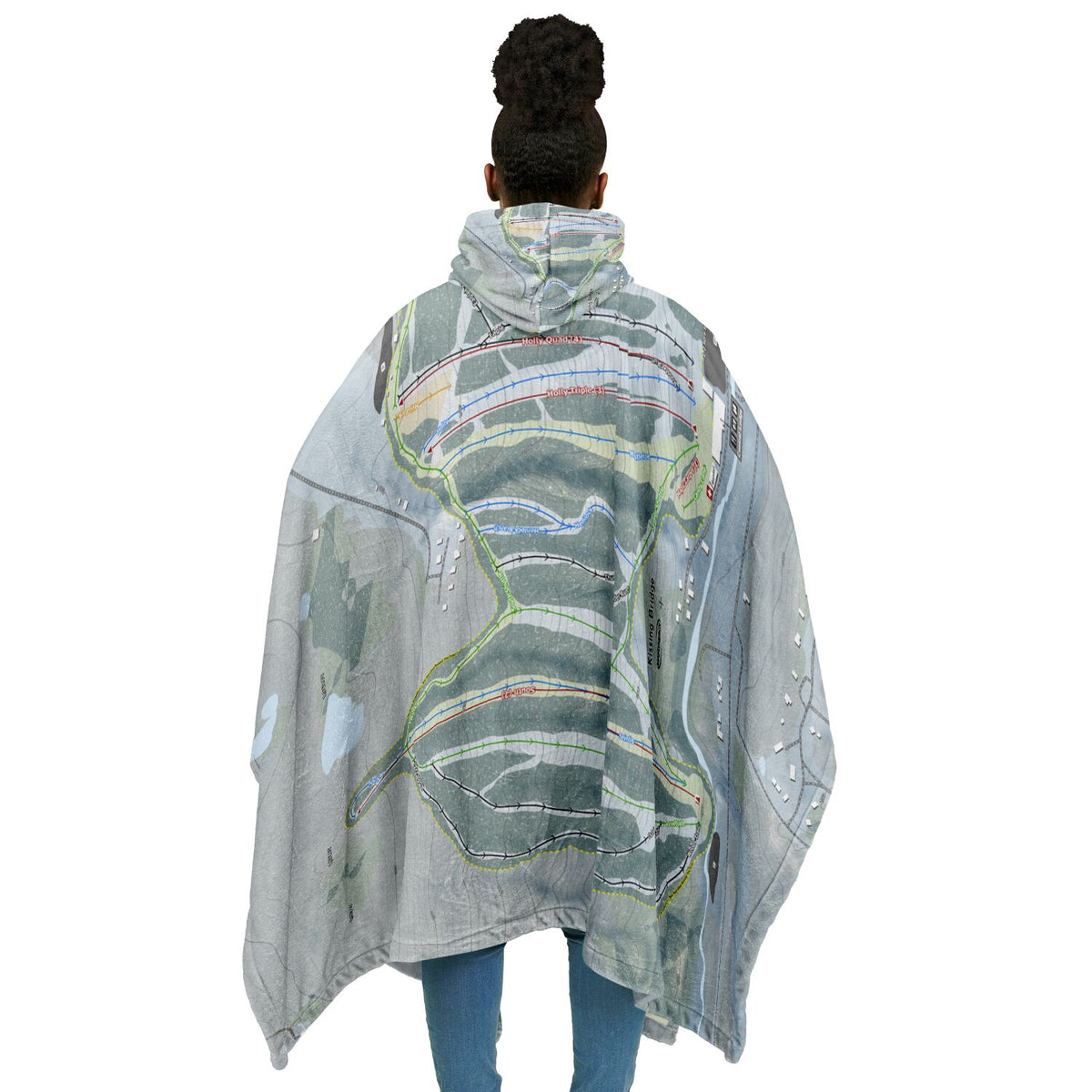 Kissing Bridge, New York Ski Resort Map Flannel Blanket Poncho