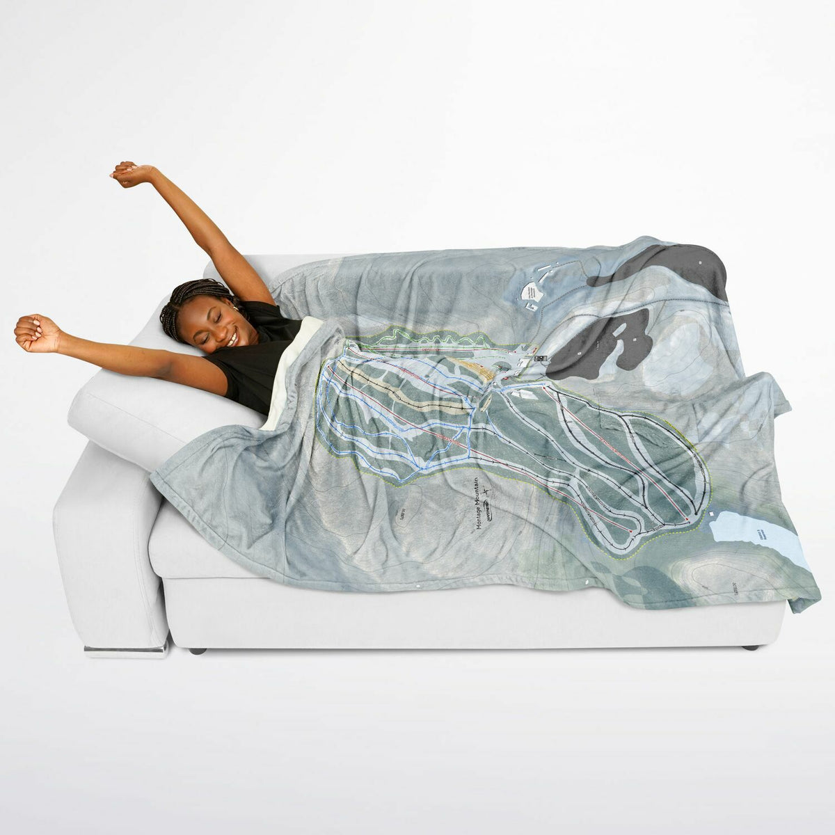 Montage Mountain, Pennsylvania Ski Resort Map Flannel Blanket Poncho