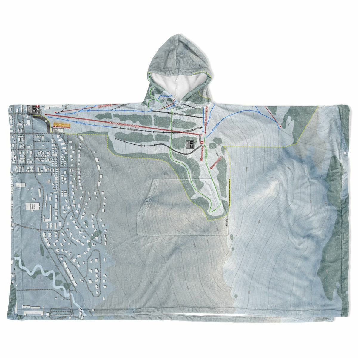 Snow King, Wyoming Ski Resort Map Flannel Blanket Poncho