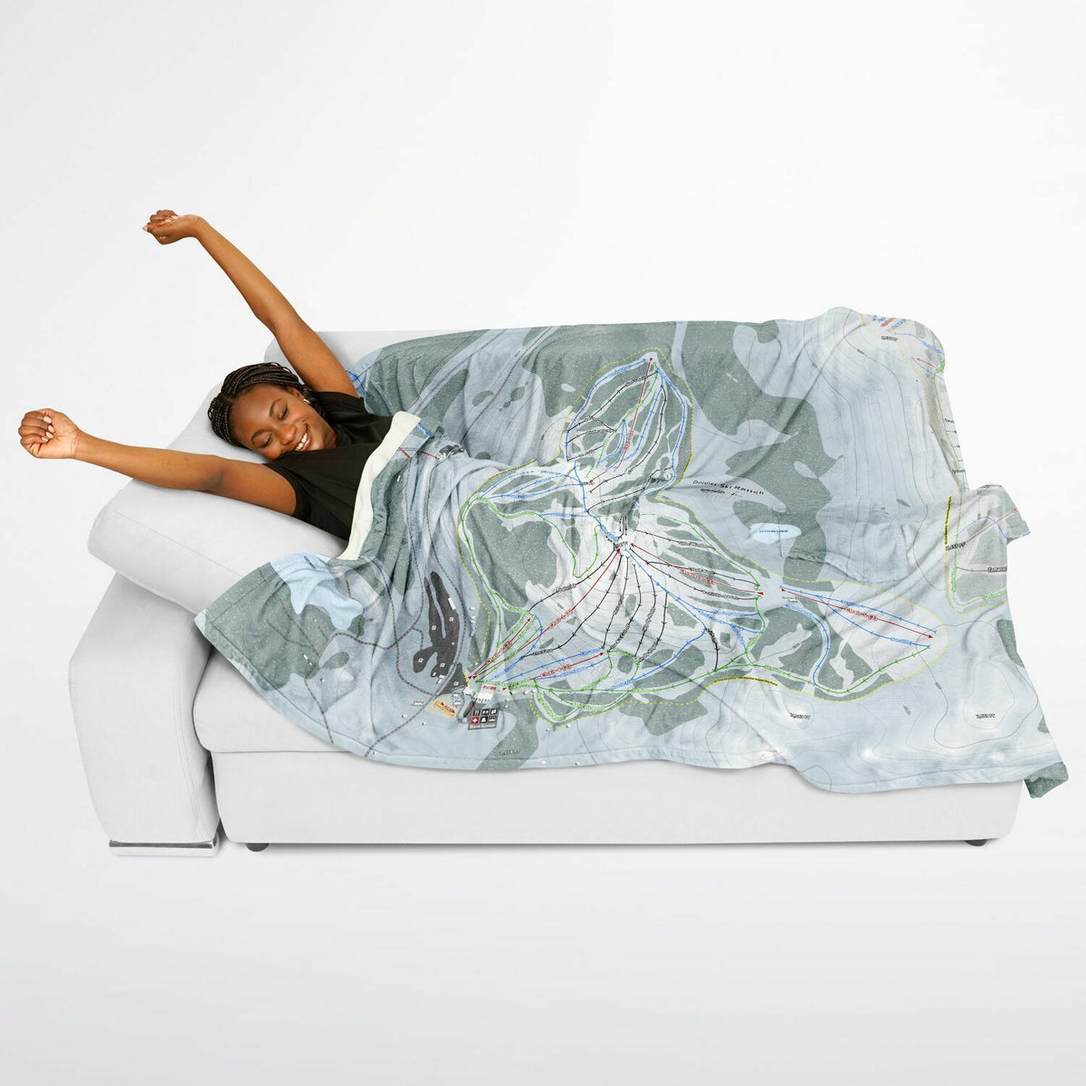 Donner Ski Ranch, California Ski Resort Map Flannel Blanket Poncho