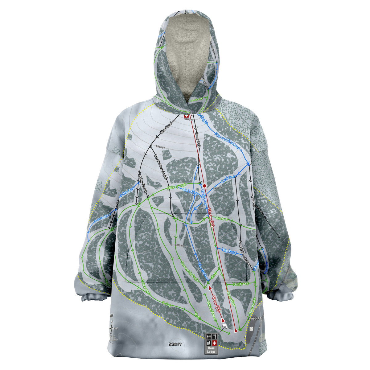 Bear Paw, Montana Ski Trail Map Snug Hoodie
