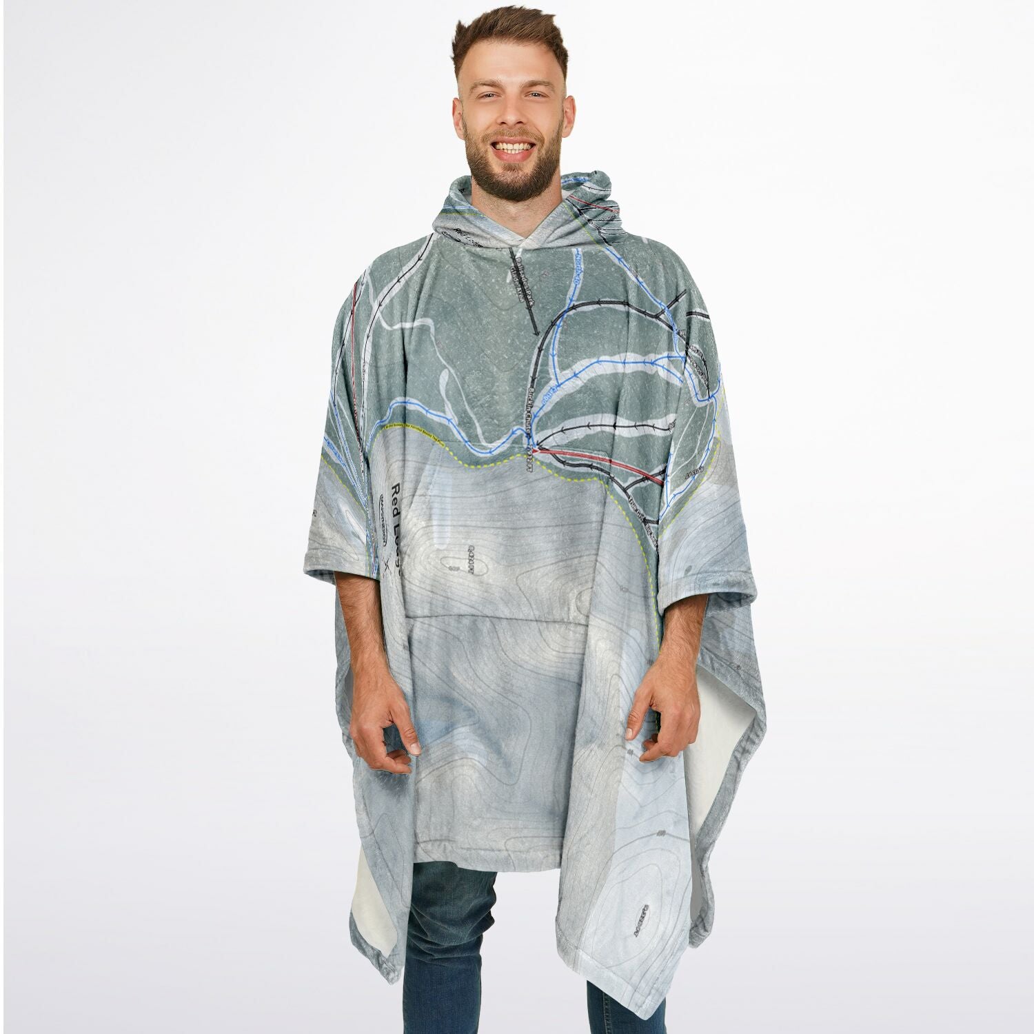 Red Lodge, Montana Ski Resort Map Flannel Blanket Poncho