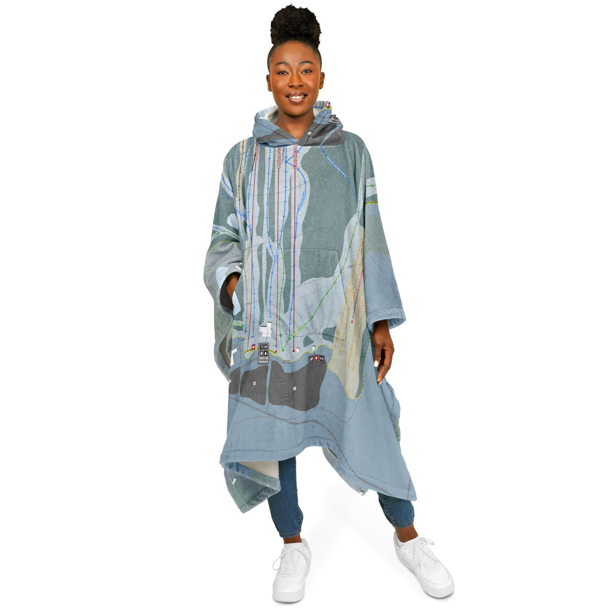 Mont Gleason, Quebec Ski Resort Map Flannel Blanket Poncho