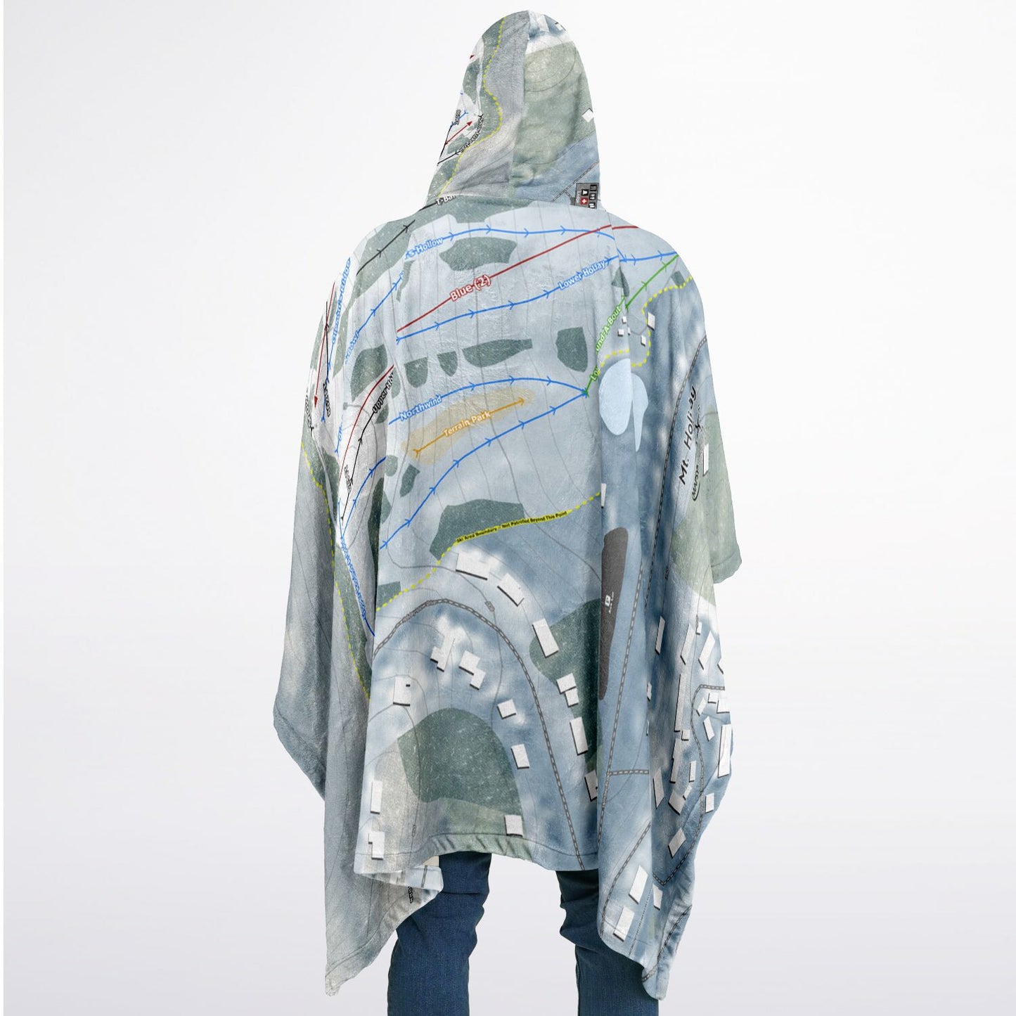 Mt Holiday, Michigan Ski Resort Map Flannel Blanket Poncho