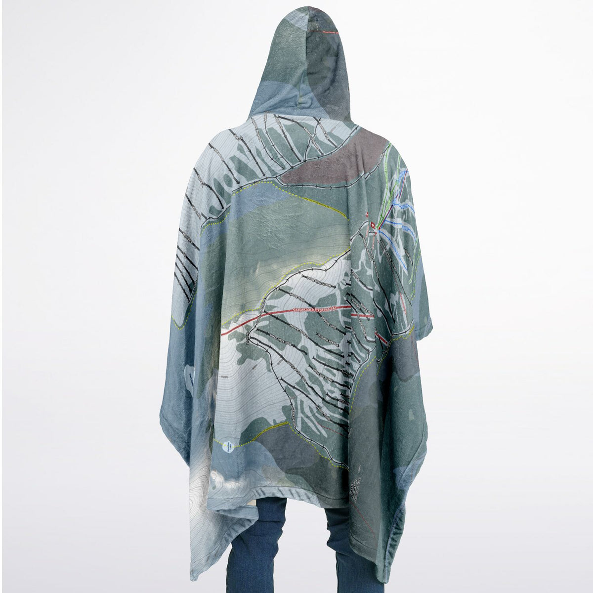 Castle Mountain, Alberta Ski Resort Map Flannel Blanket Poncho