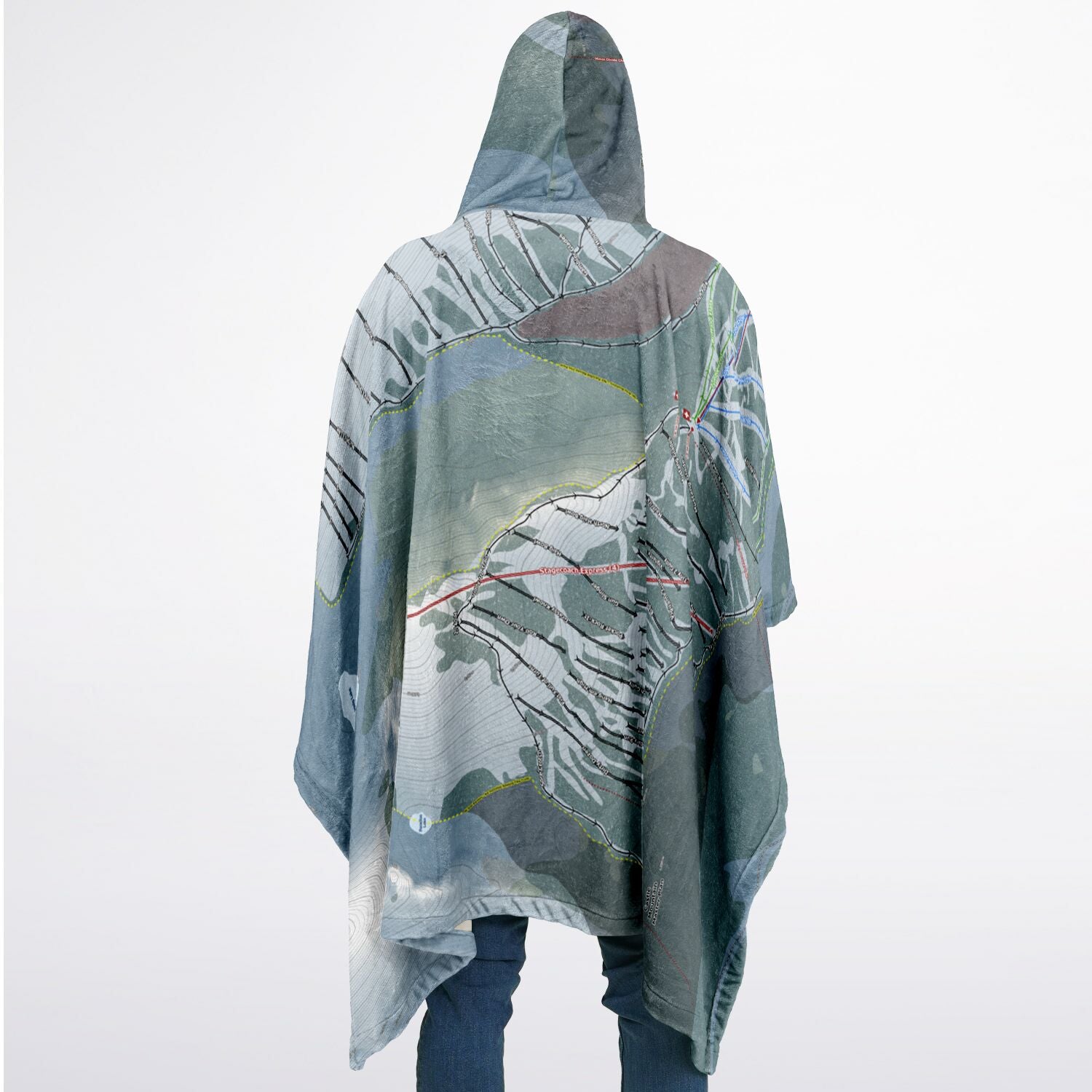 Castle Mountain, Alberta Ski Resort Map Flannel Blanket Poncho