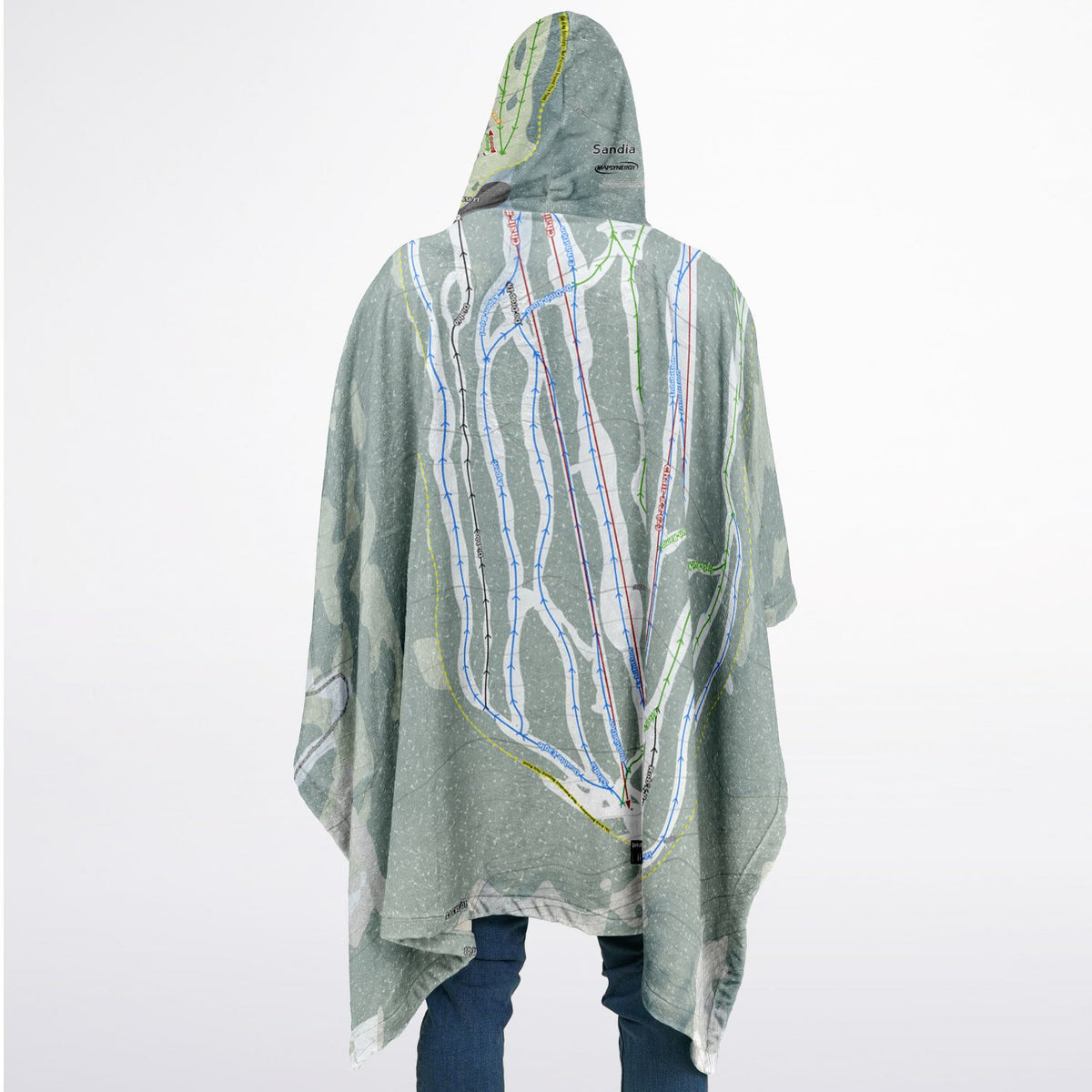 Sandia Peak, New Mexico Ski Resort Map Flannel Blanket Poncho