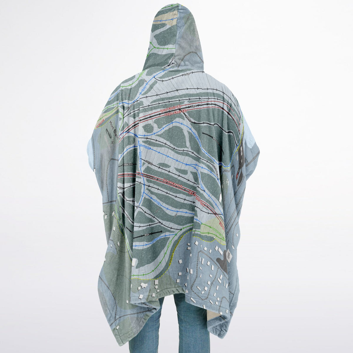Mont Blanc, Quebec Ski Resort Map Flannel Blanket Poncho