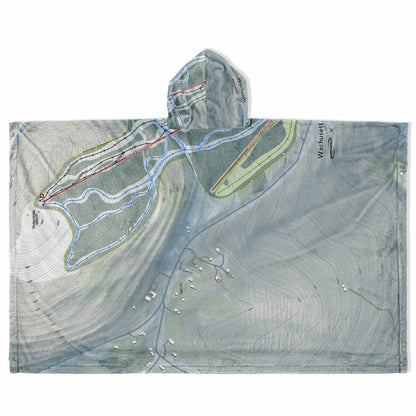 Wachusett Mountain, Massachusetts Ski Resort Map Flannel Blanket Poncho