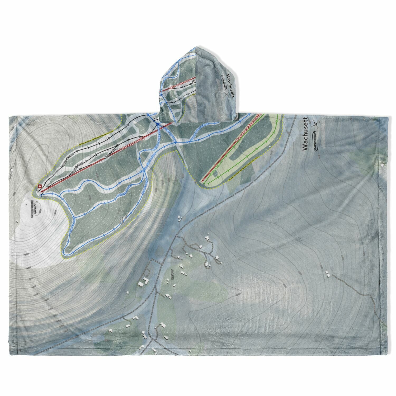 Wachusett Mountain, Massachusetts Ski Resort Map Flannel Blanket Poncho
