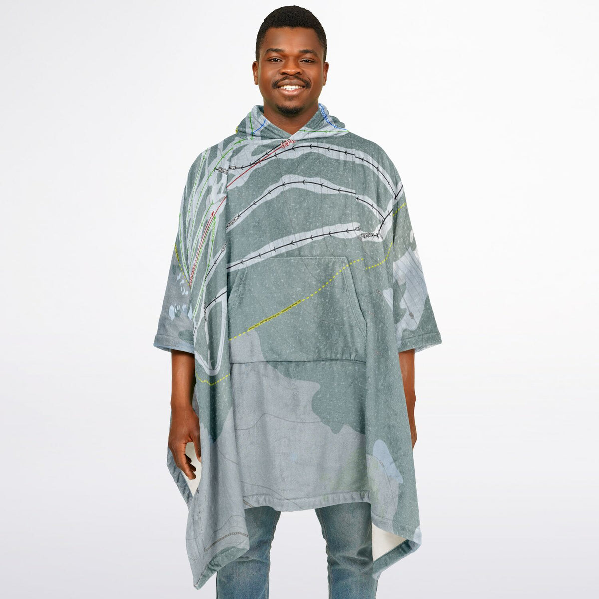 White Pine, Wyoming Ski Resort Map Flannel Blanket Poncho