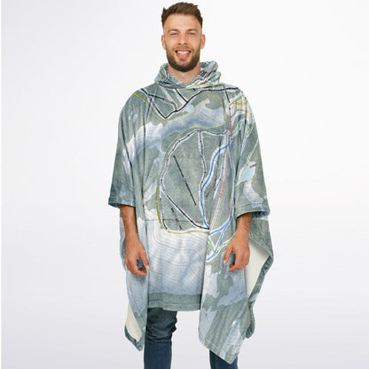 Mt Baldy, California Ski Resort Map Flannel Blanket Poncho