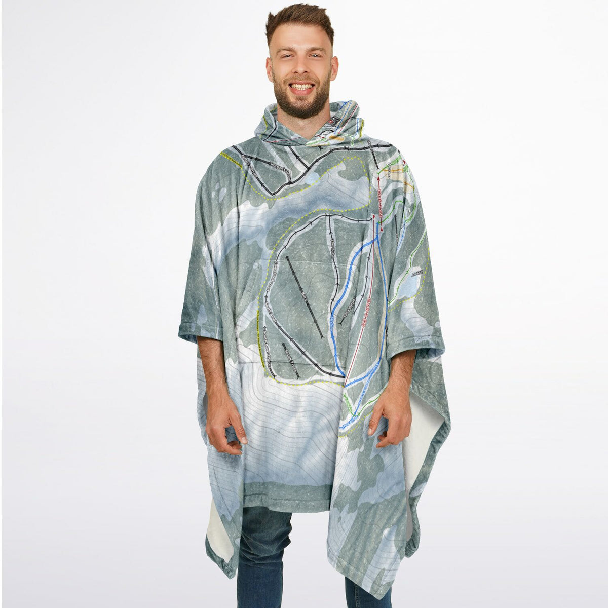Mt Baldy, California Ski Resort Map Flannel Blanket Poncho