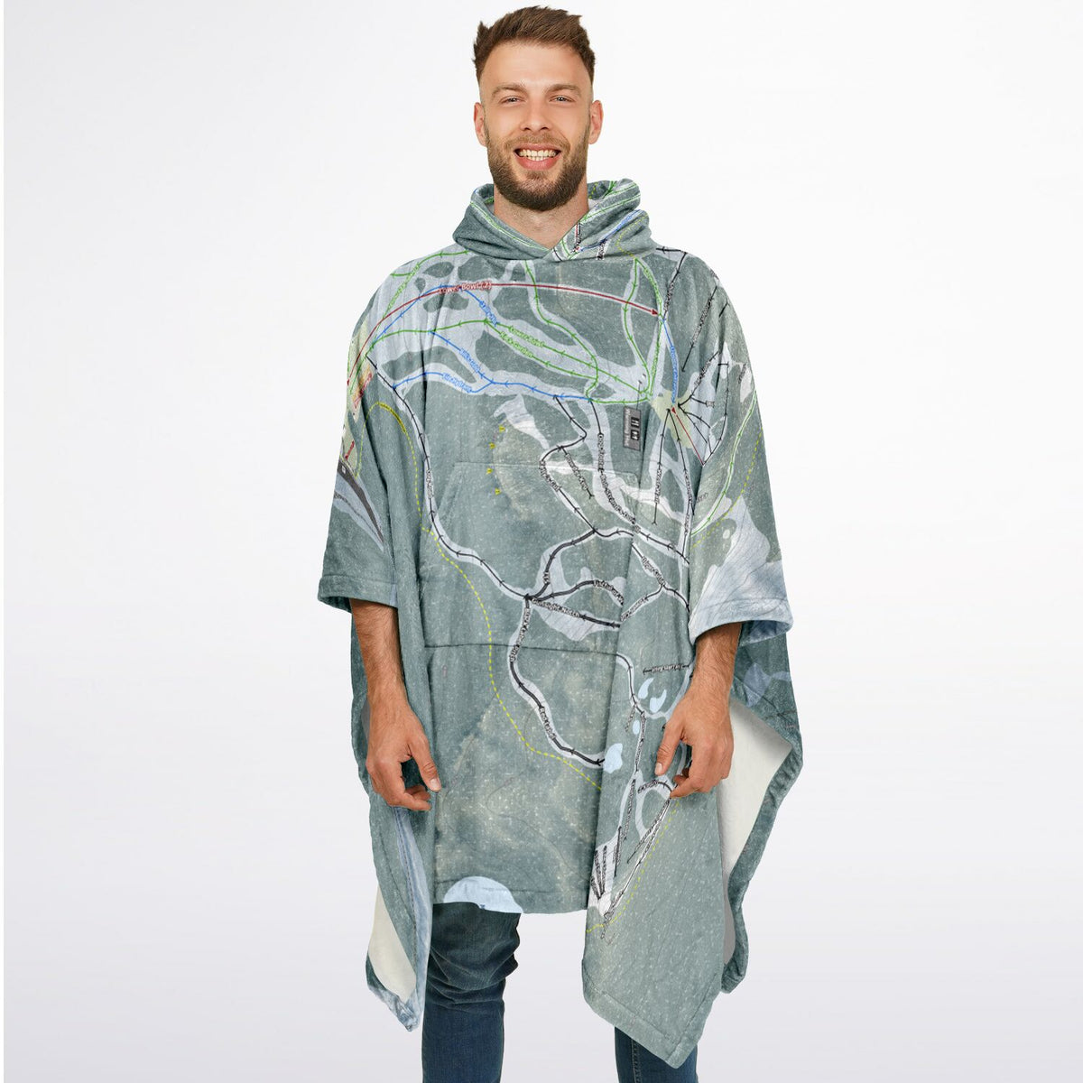 Mt Hood Skibowl, Oregon Ski Resort Map Flannel Blanket Poncho