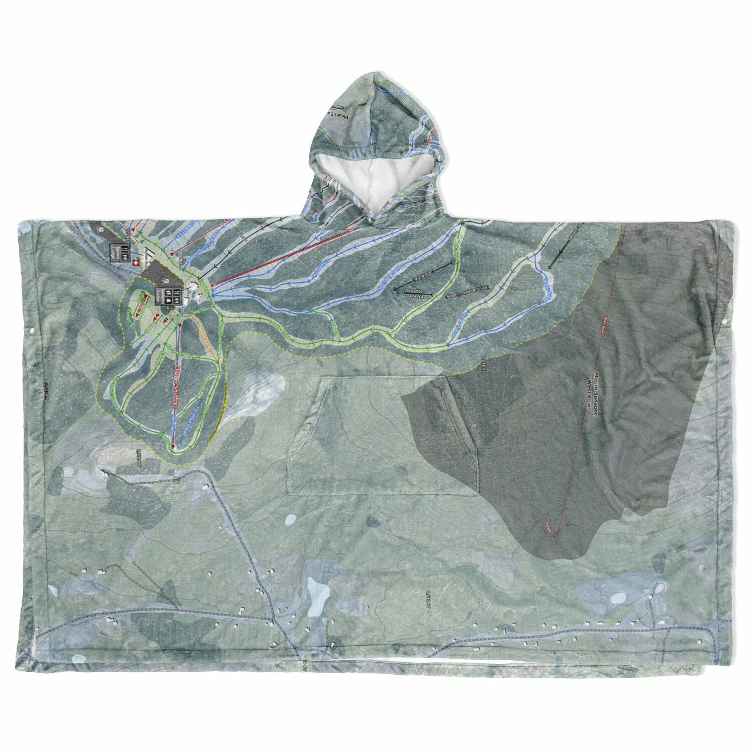 Mount Sunapee, New Hampshire Ski Resort Map Flannel Blanket Poncho