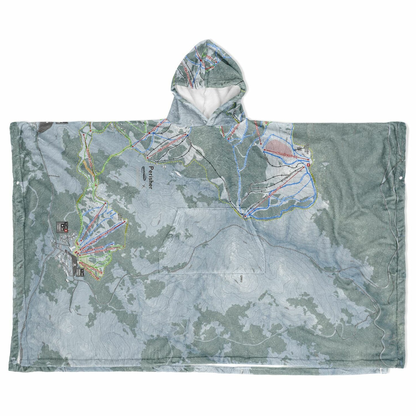 Perisher, Australia Ski Resort Map Flannel Blanket Poncho - Powderaddicts