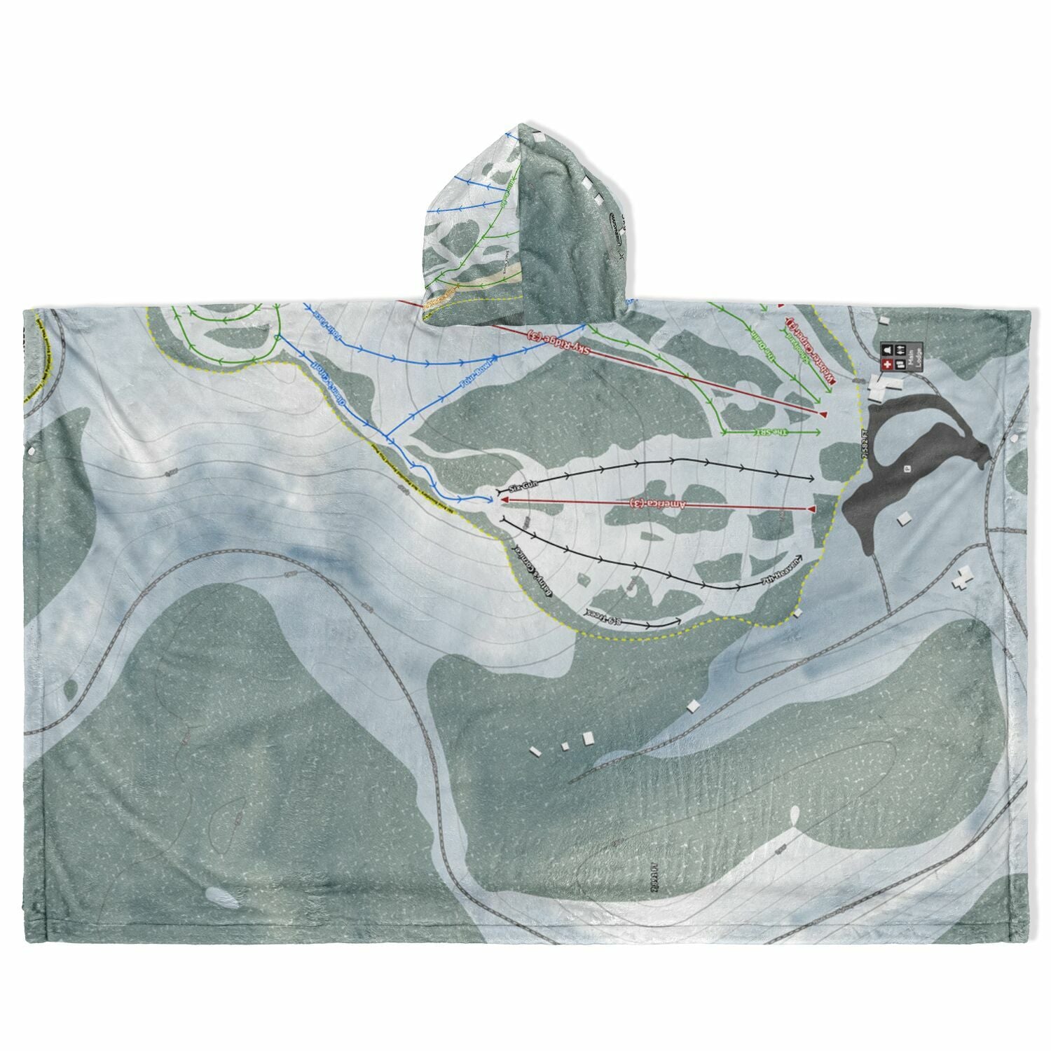 Sky Tavern, Nevada Ski Resort Map Flannel Blanket Poncho