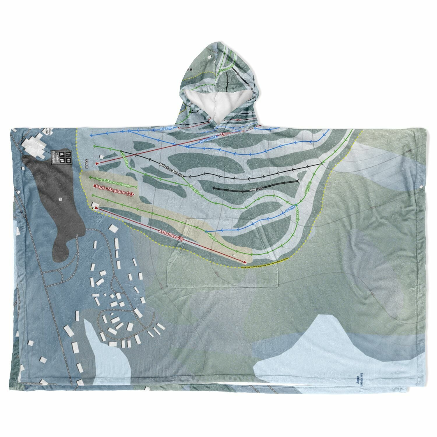 Belle Neige, Quebec Ski Resort Map Flannel Blanket Poncho