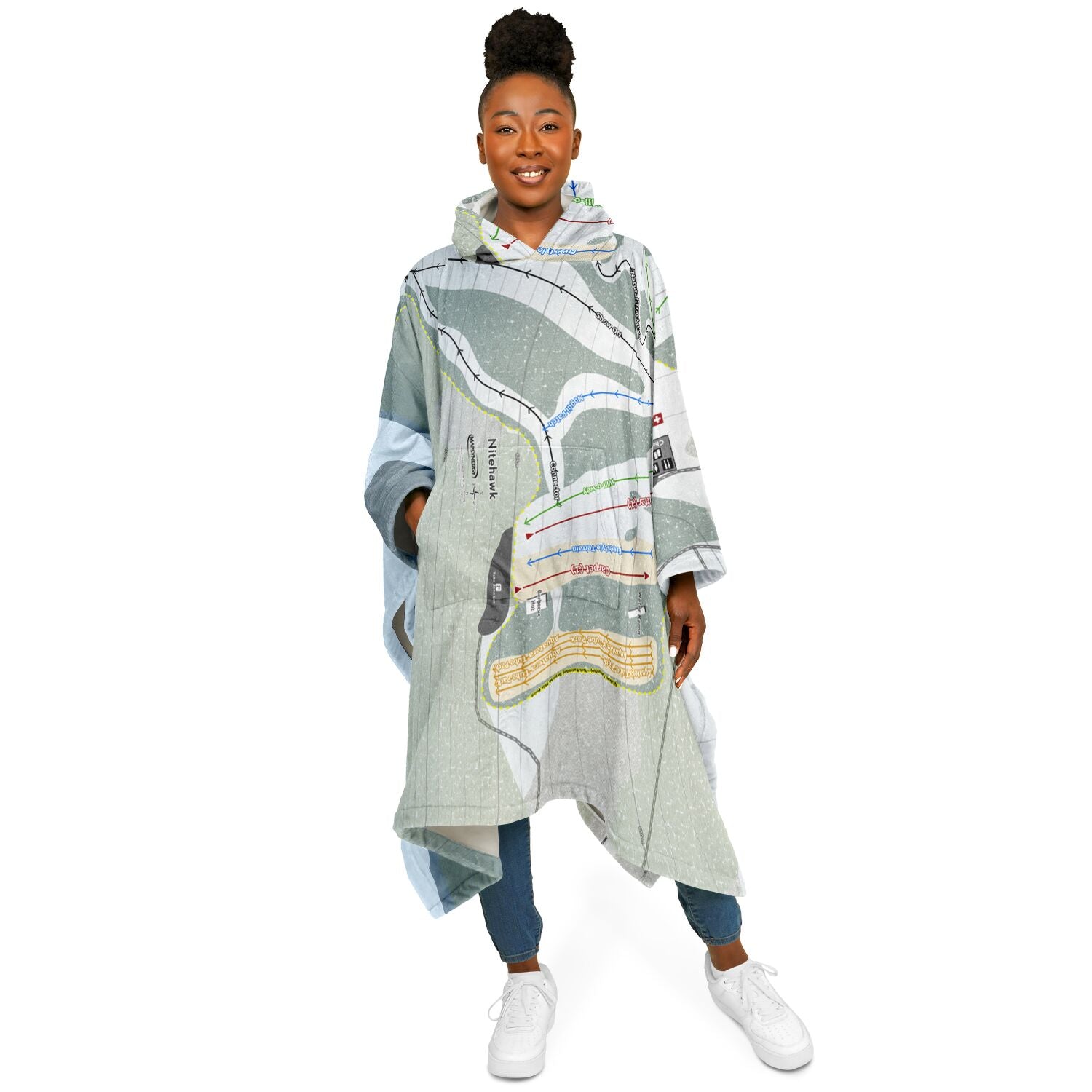 Nitehawk, Alberta Ski Resort Map Flannel Blanket Poncho