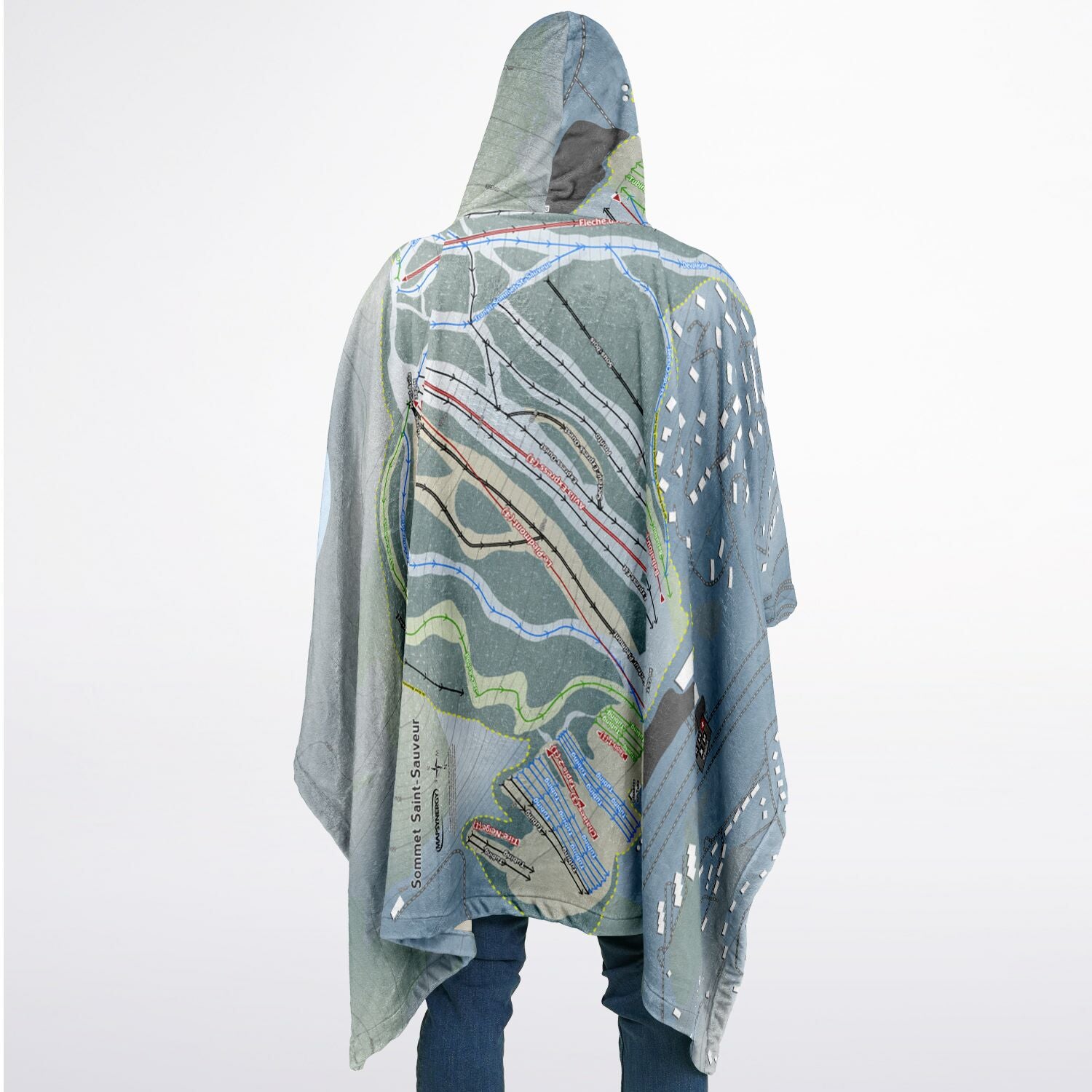 Sommet Saint-Sauveur, Quebec Ski Resort Map Flannel Blanket Poncho