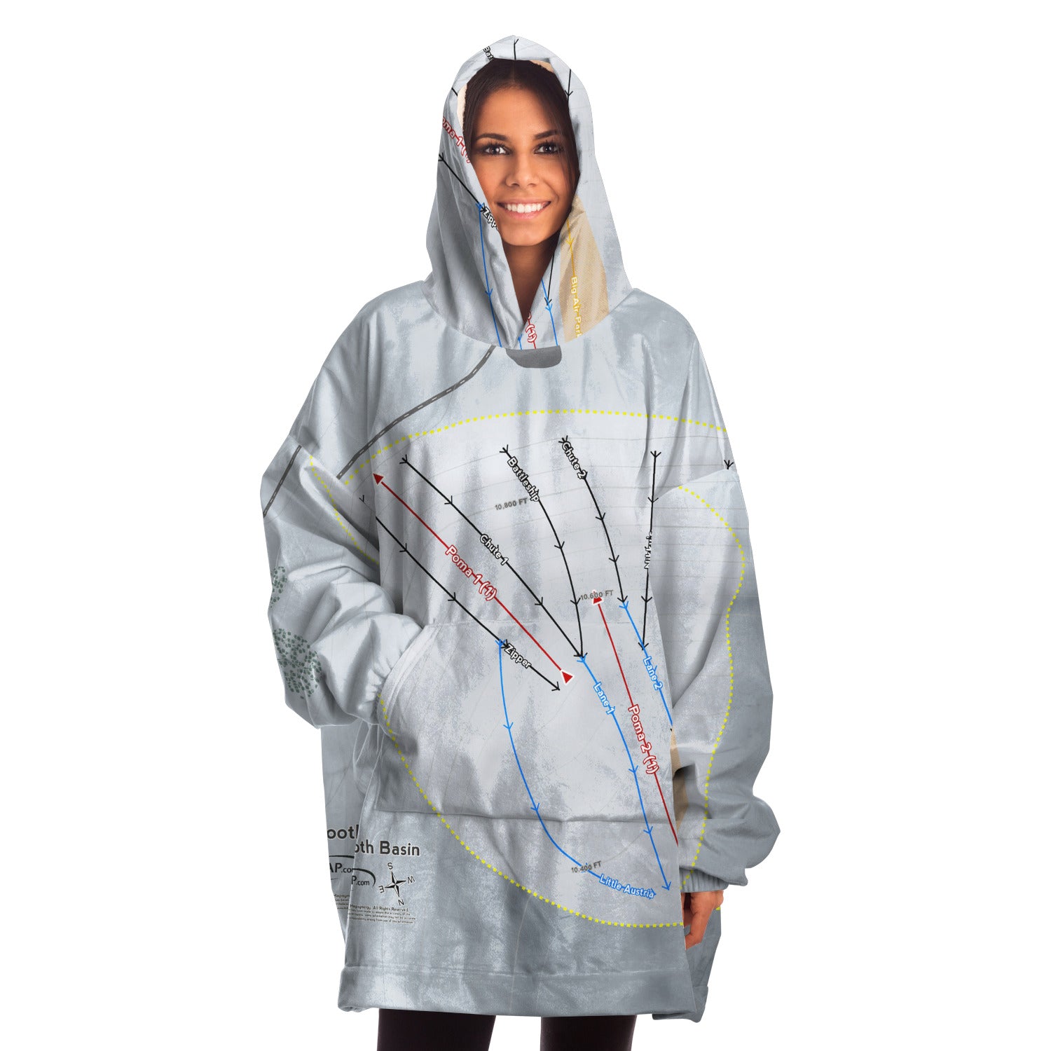 Beartooth Basin, Wyoming Ski Trail Map Snug Hoodie