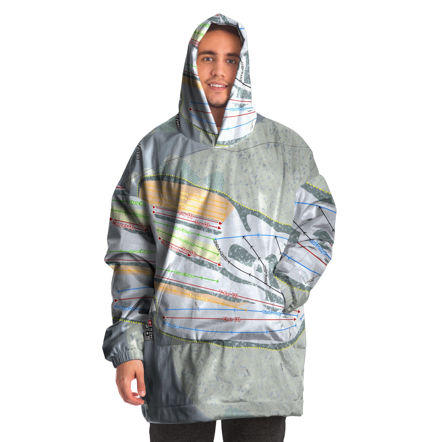 Ski Ward, Massachusetts Ski Trail Map Snug Hoodie
