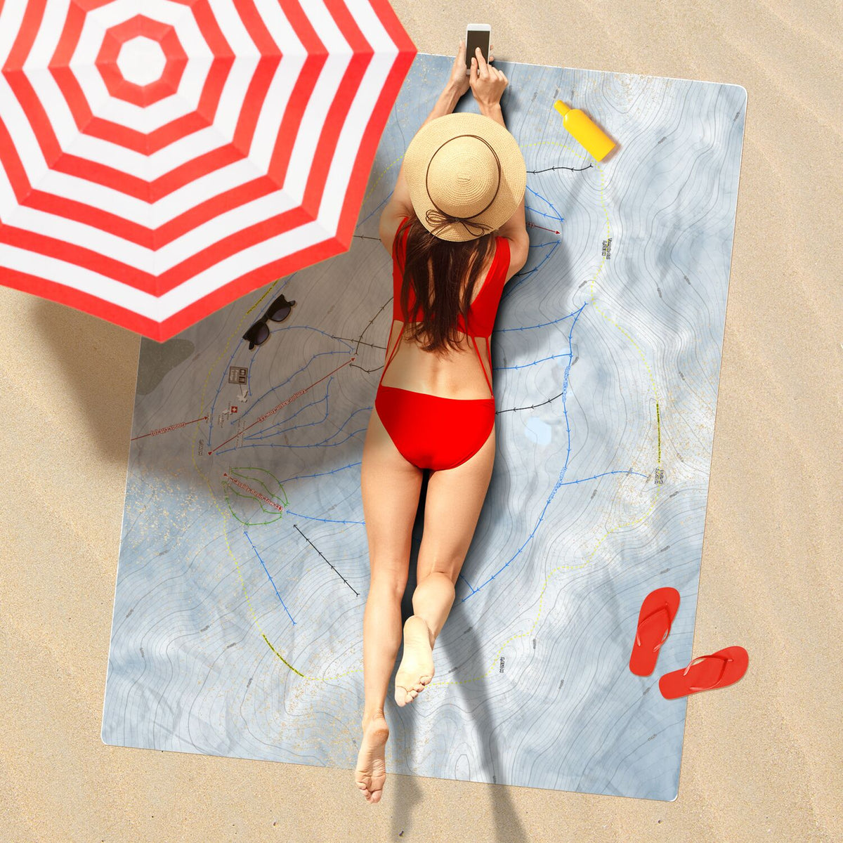 Temple Basin, New Zealand Ski Resort Map Printed Beach Towel