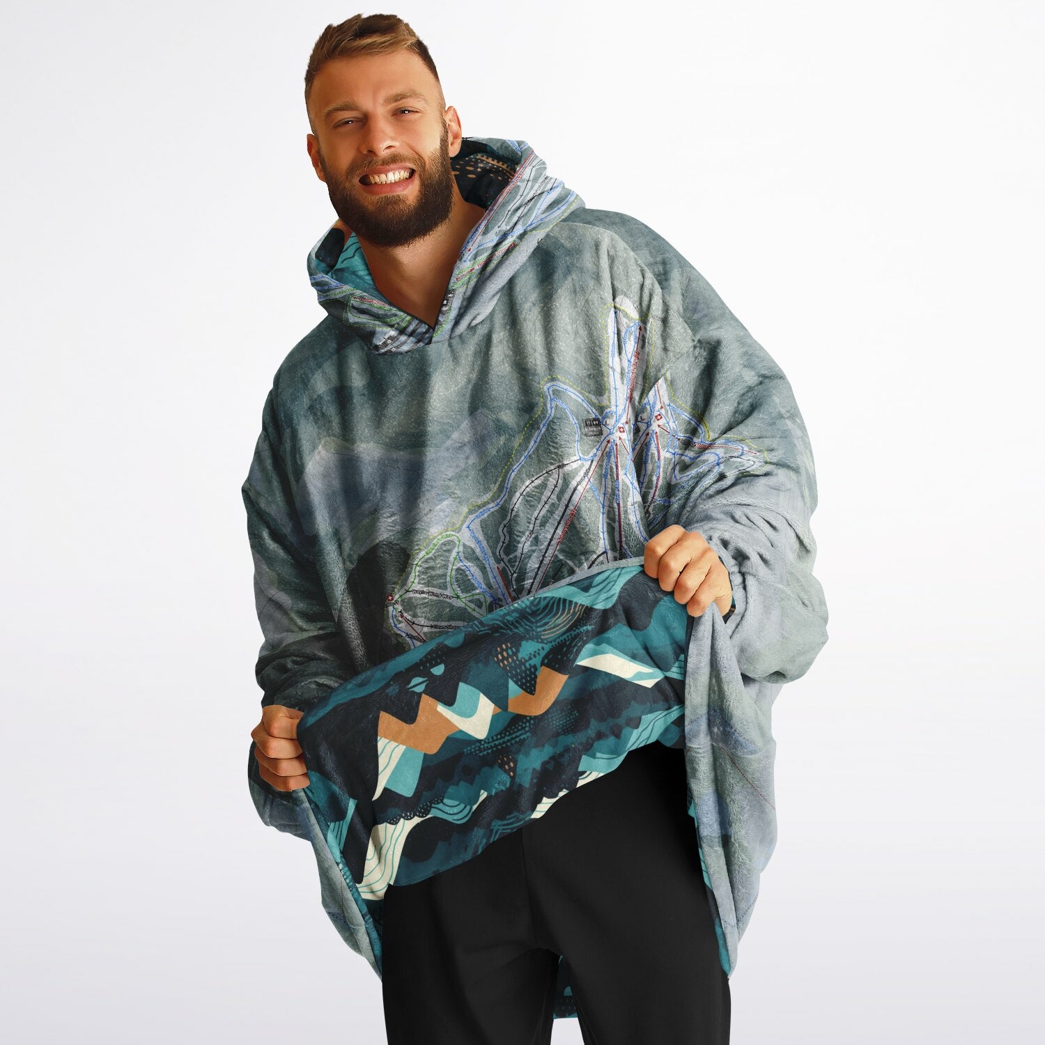 Waterville Valley, New Hampshire Ski Resort Map Reversible Snug Hoodie