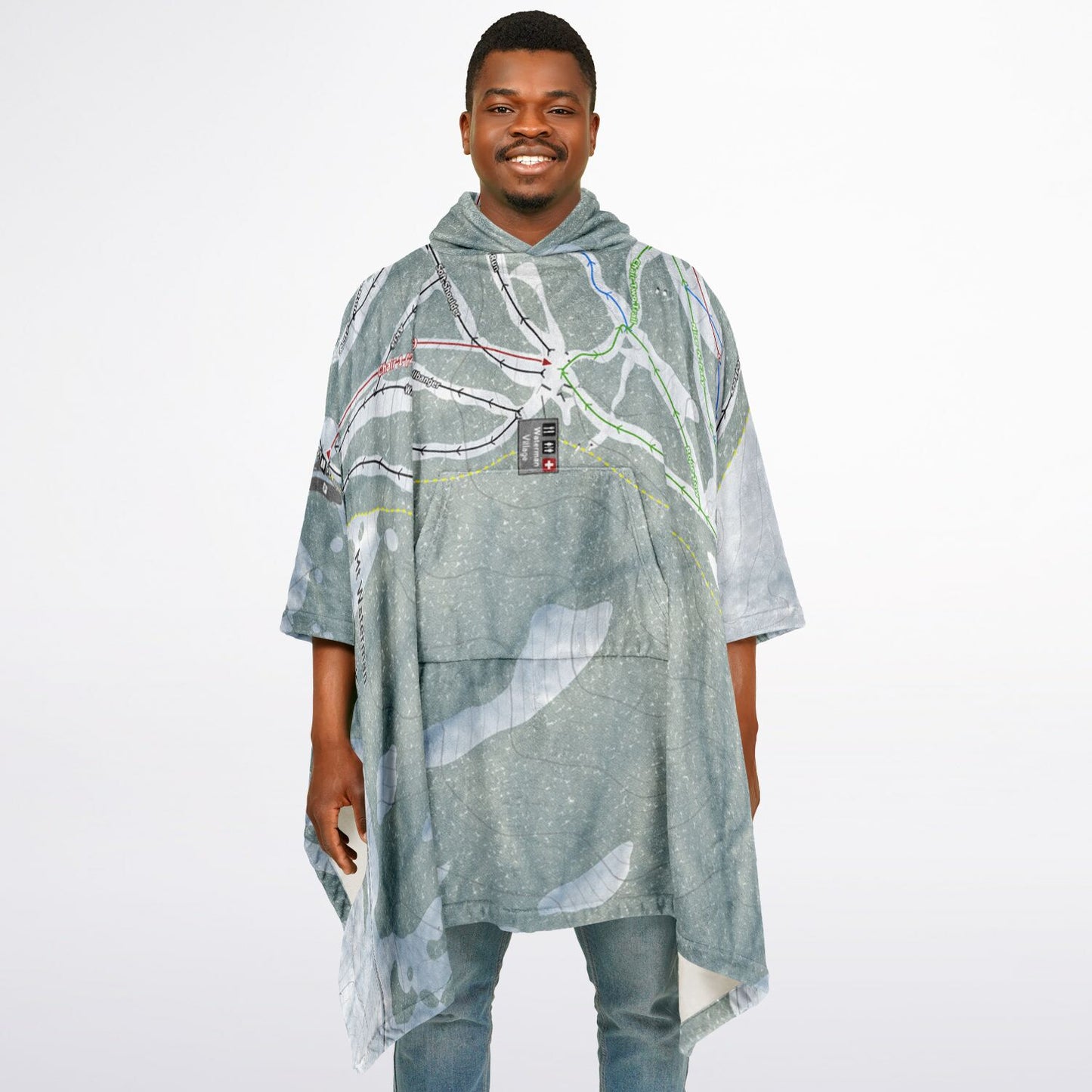Mt Waterman, California Ski Resort Map Flannel Blanket Poncho