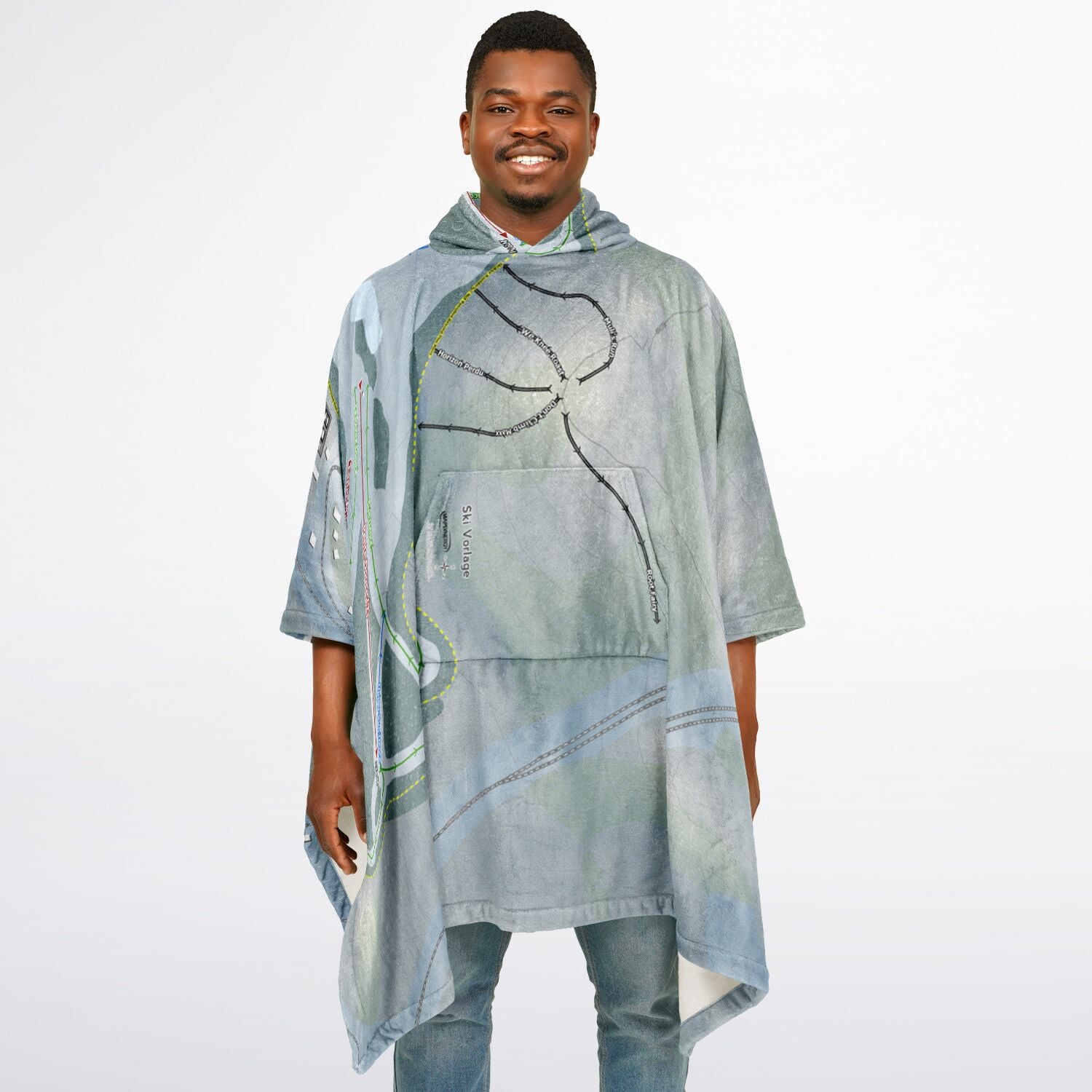 Ski Vorlage, Quebec Ski Resort Map Flannel Blanket Poncho