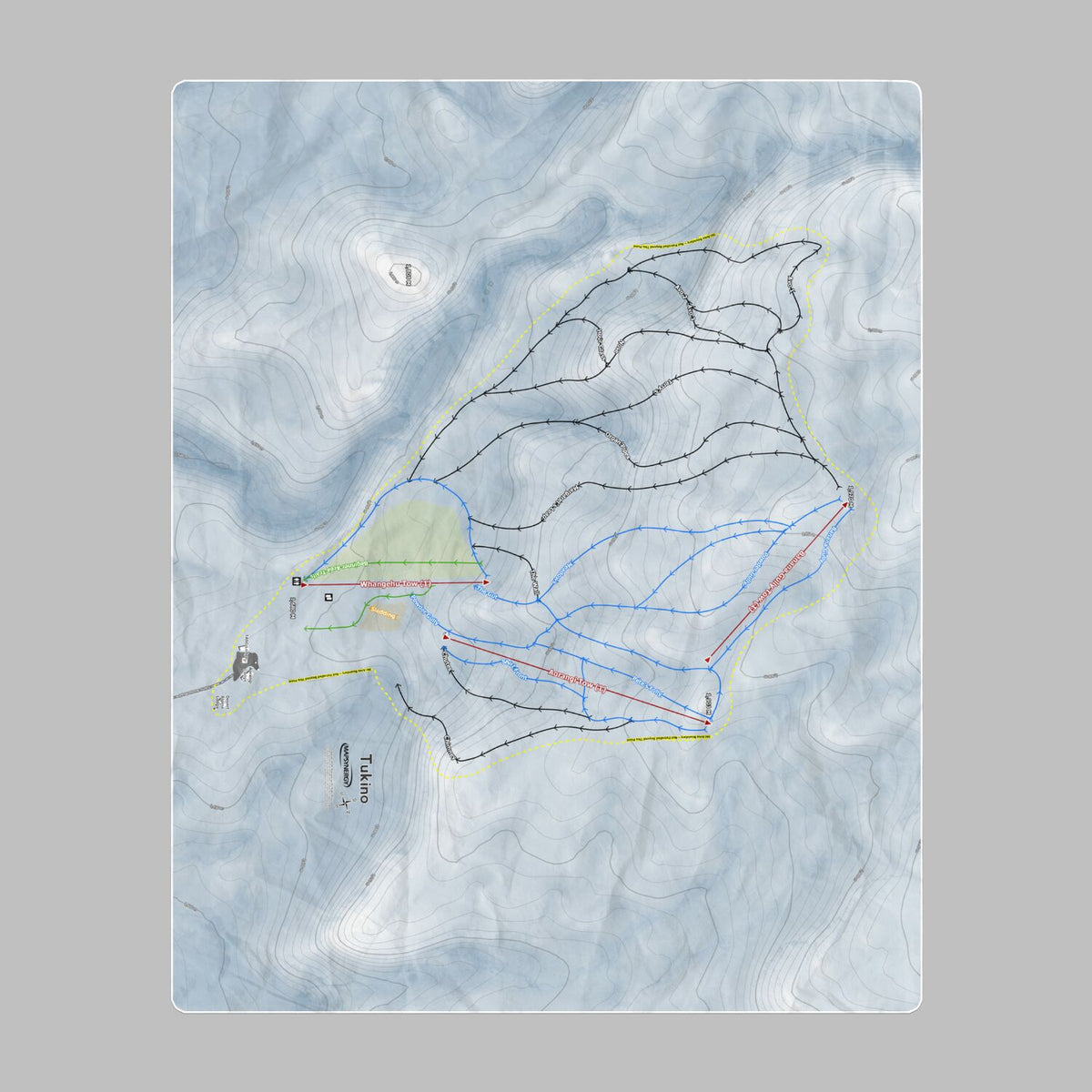 Tukino, New Zealand Ski Resort Map Printed Beach Towel
