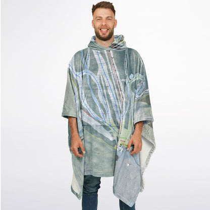 Bigrock Mountain, Maine Ski Resort Map Flannel Blanket Poncho