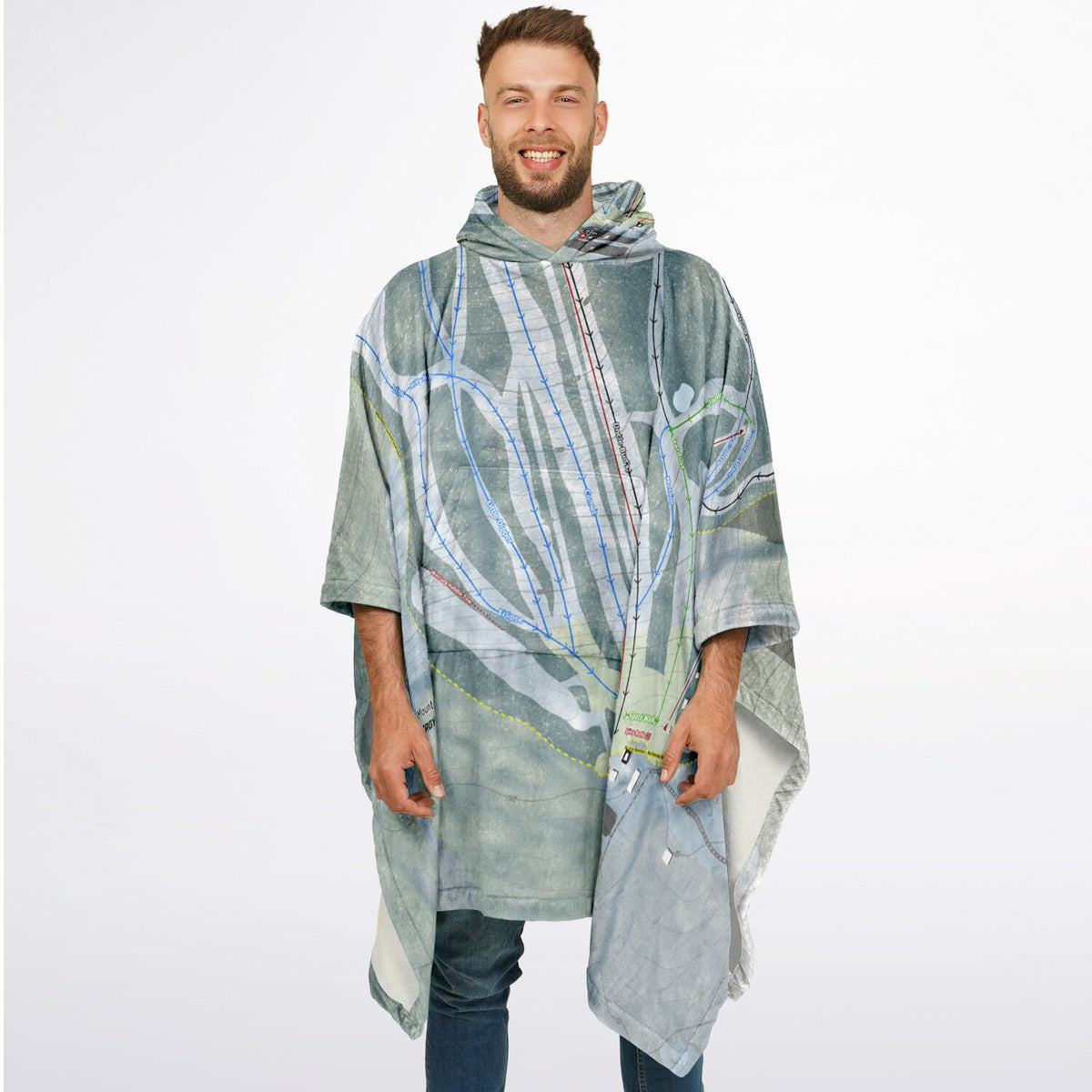 Bigrock Mountain, Maine Ski Resort Map Flannel Blanket Poncho