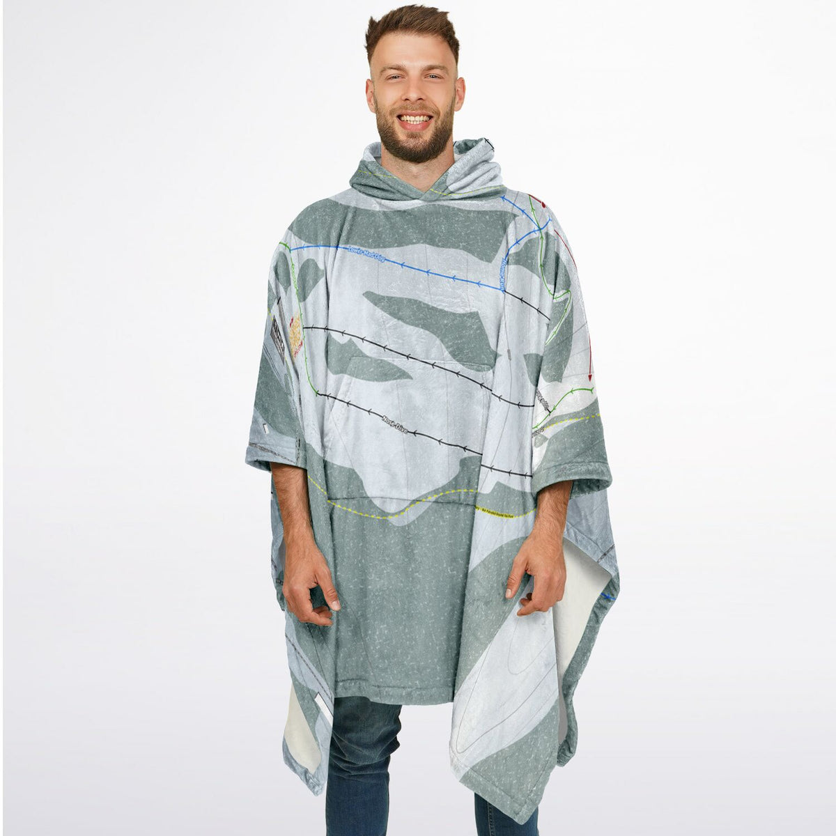 Soda Springs, California Ski Resort Map Flannel Blanket Poncho