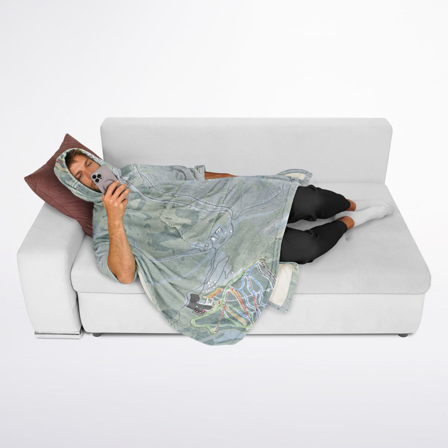 Snowshoe Mountain, West Virginia Ski Resort Map Flannel Blanket Poncho