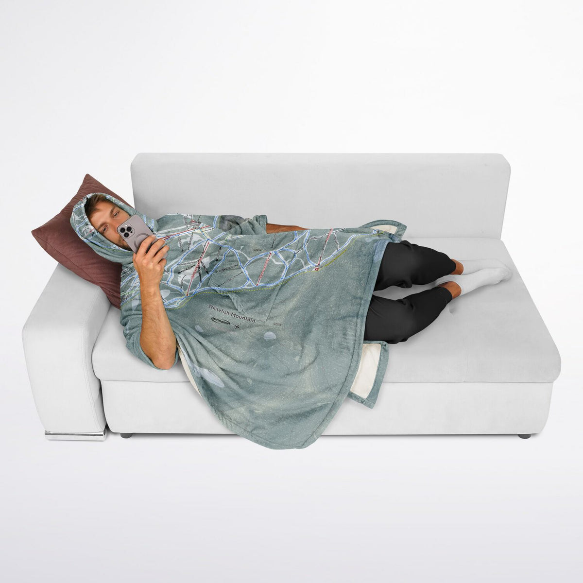 Whitefish Mountain, Montana Ski Resort Map Flannel Blanket Poncho