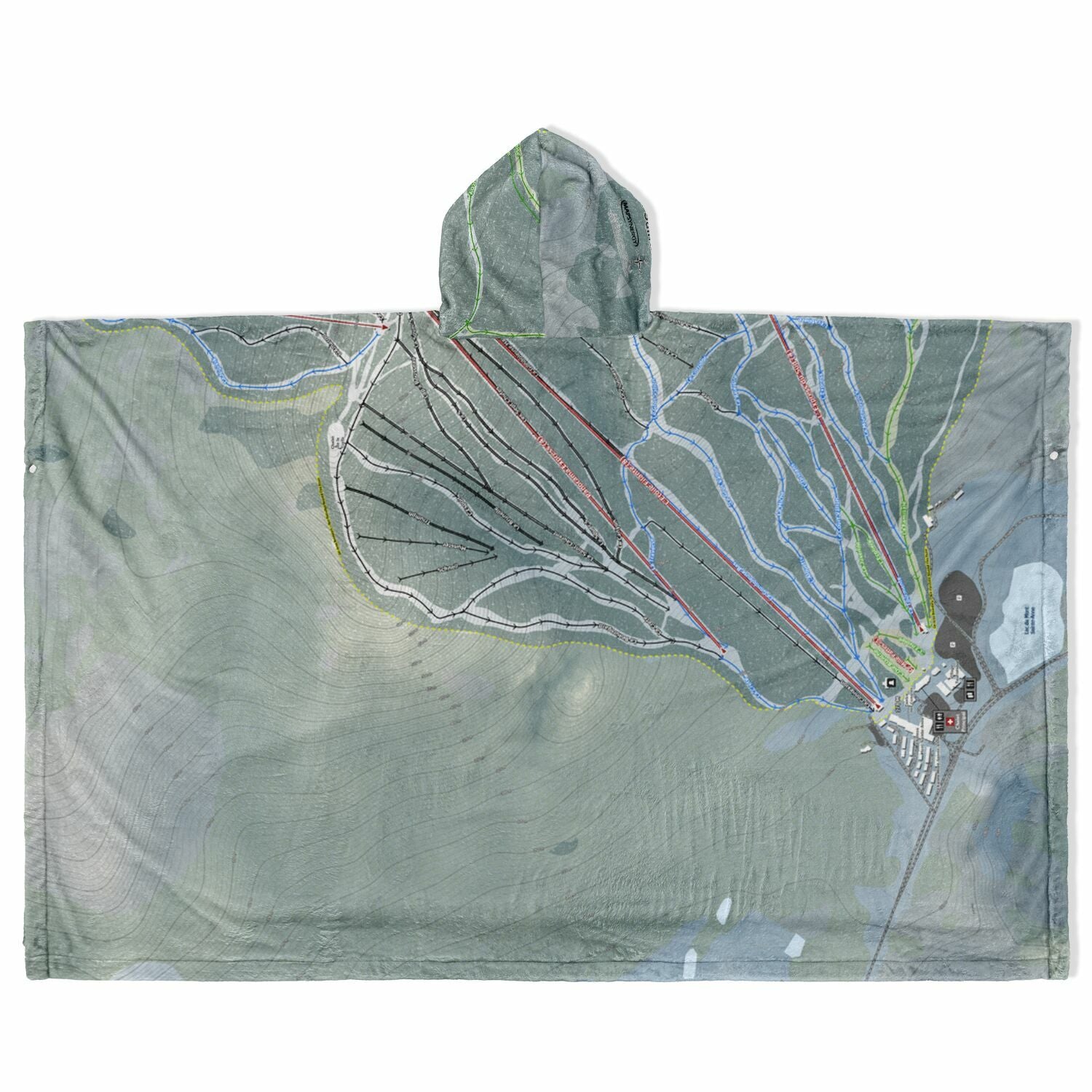 Mont Sainte-Anne, Quebec Ski Resort Map Flannel Blanket Poncho