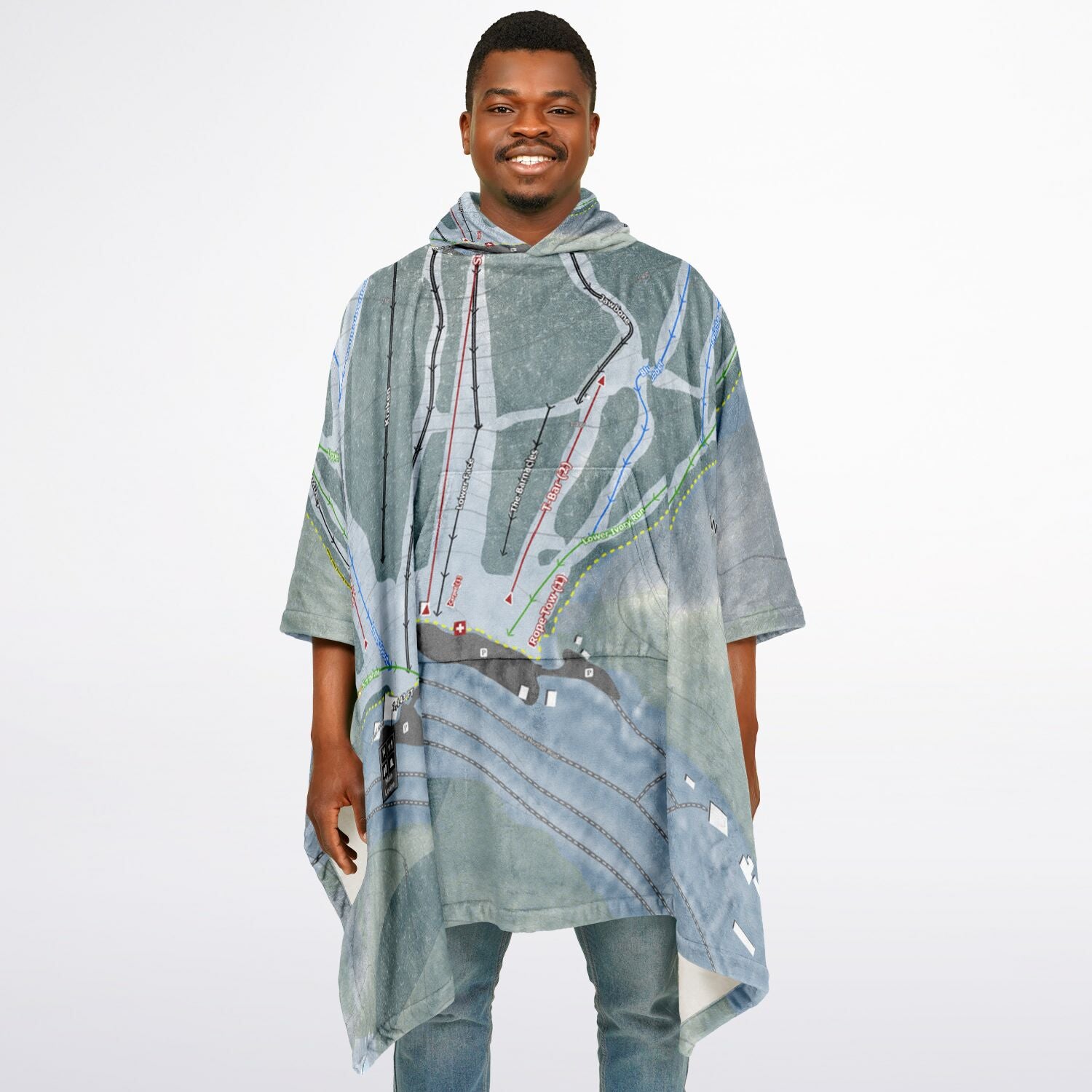 Whaleback Mountain, New Hampshire Ski Resort Map Flannel Blanket Poncho