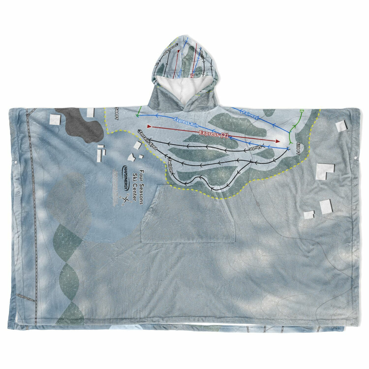 Four Seasons Ski Center, New York Ski Resort Map Flannel Blanket Poncho