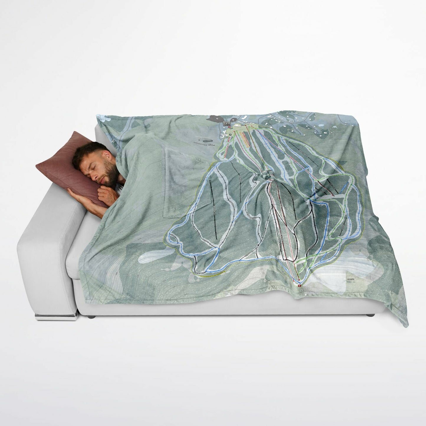 Magic Mountain, Vermont Ski Resort Map Flannel Blanket Poncho