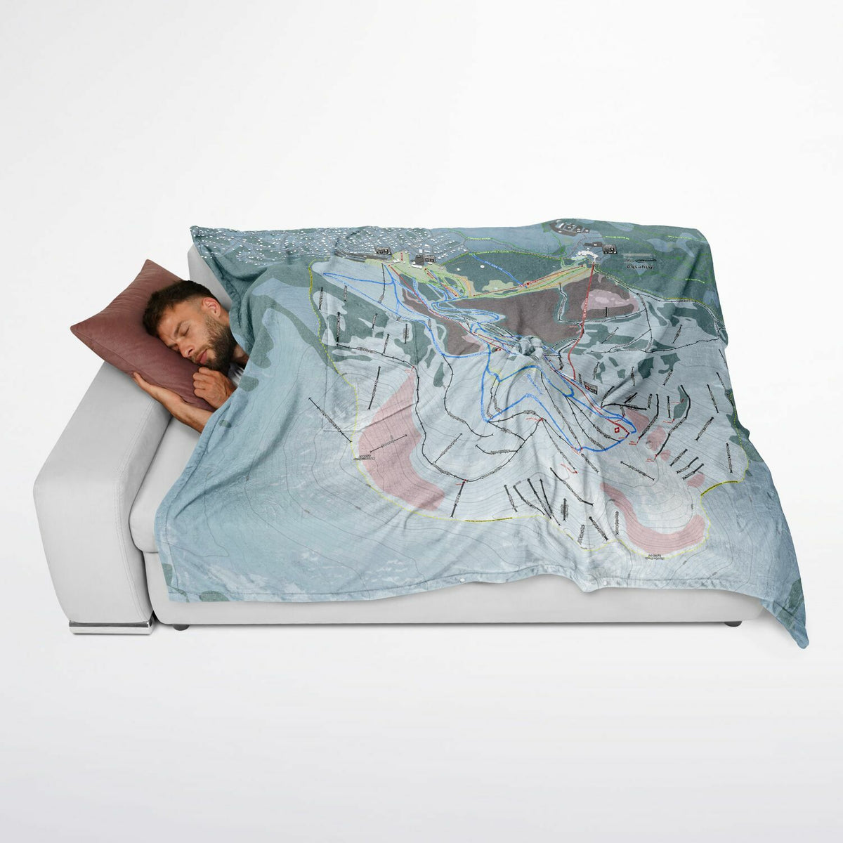 Alyeska, Alaska Ski Resort Map Flannel Blanket Poncho